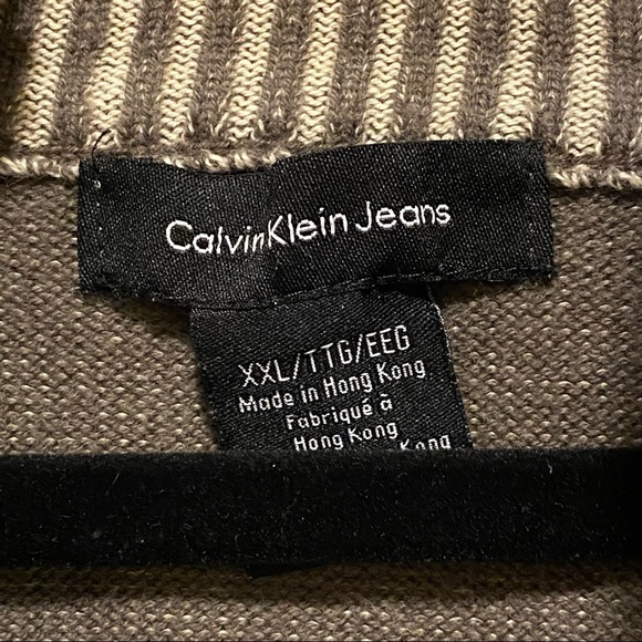 Calvin Klein Men’s Size XXL 1/4 Zip Pull Over Sweater Tan Brown Preppy Academia - Picture 4 of 6